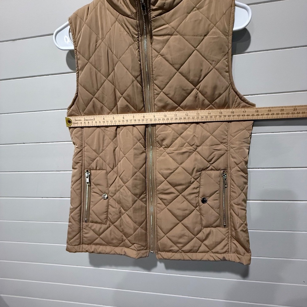 Quilted Puffer Vest Brown Khaki Diamond Stitch NWOT Full Zip Mock Neck M - Picture 6 of 6